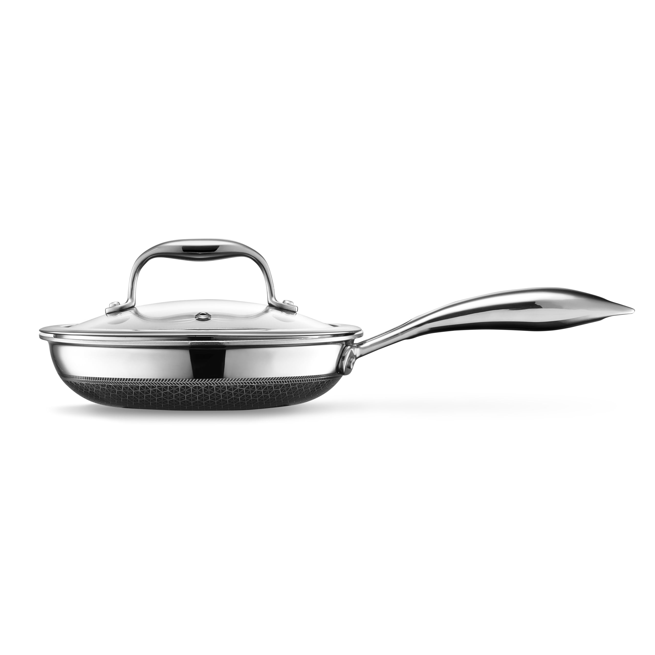 HexClad Hybrid Nonstick 7-Inch Frying Pan with Tempered Glass Lid, Stay-Cool Handle, Dishwasher-Friendly, Oven-Safe Up to 900°F, Induction-Ready, Compatible with All Cooktops