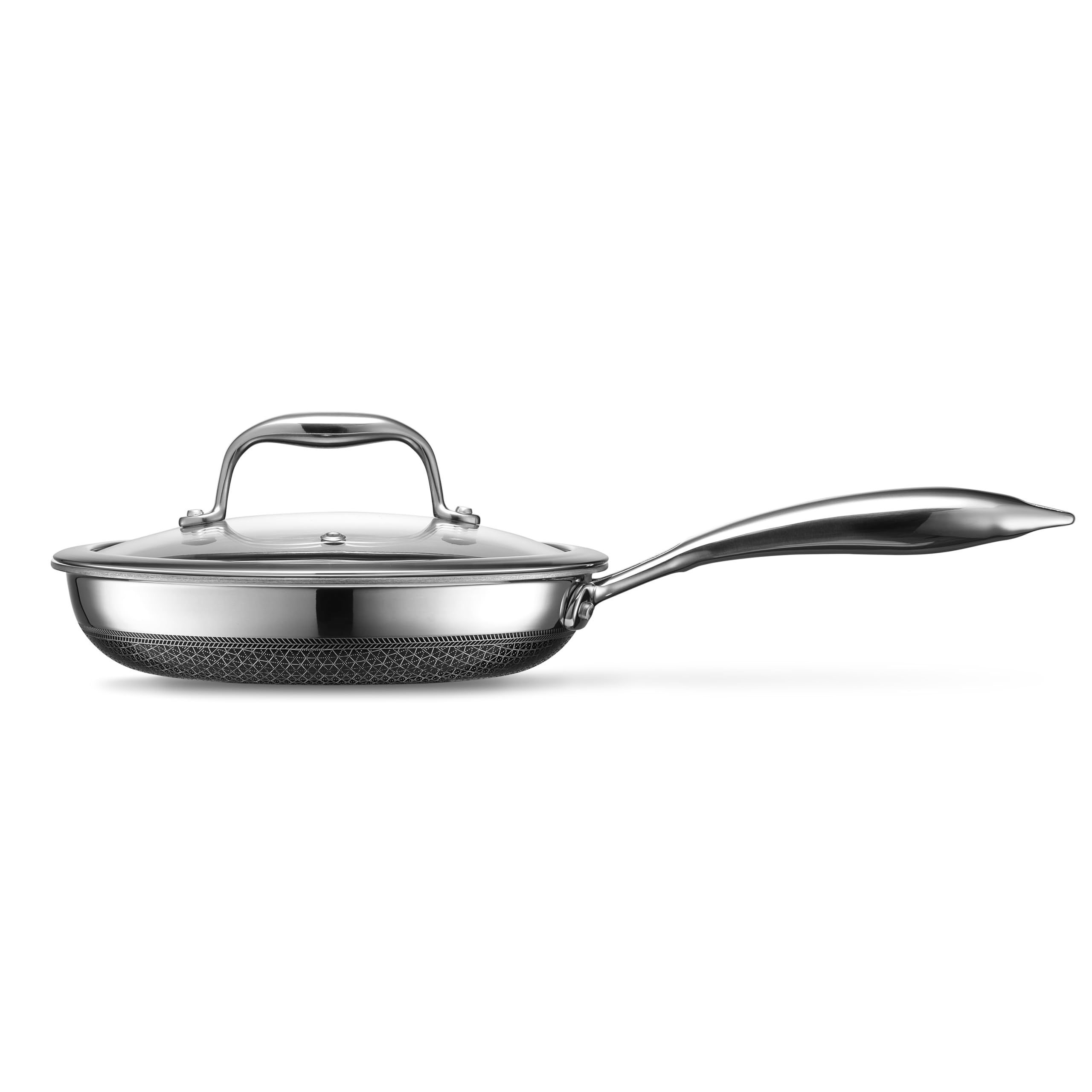 HexClad Hybrid Nonstick 8-Inch Frying Pan with Tempered Glass Lid, Stay-Cool Handle, Dishwasher-Friendly, Oven-Safe Up to 900°F, Induction-Ready, Compatible with All Cooktops