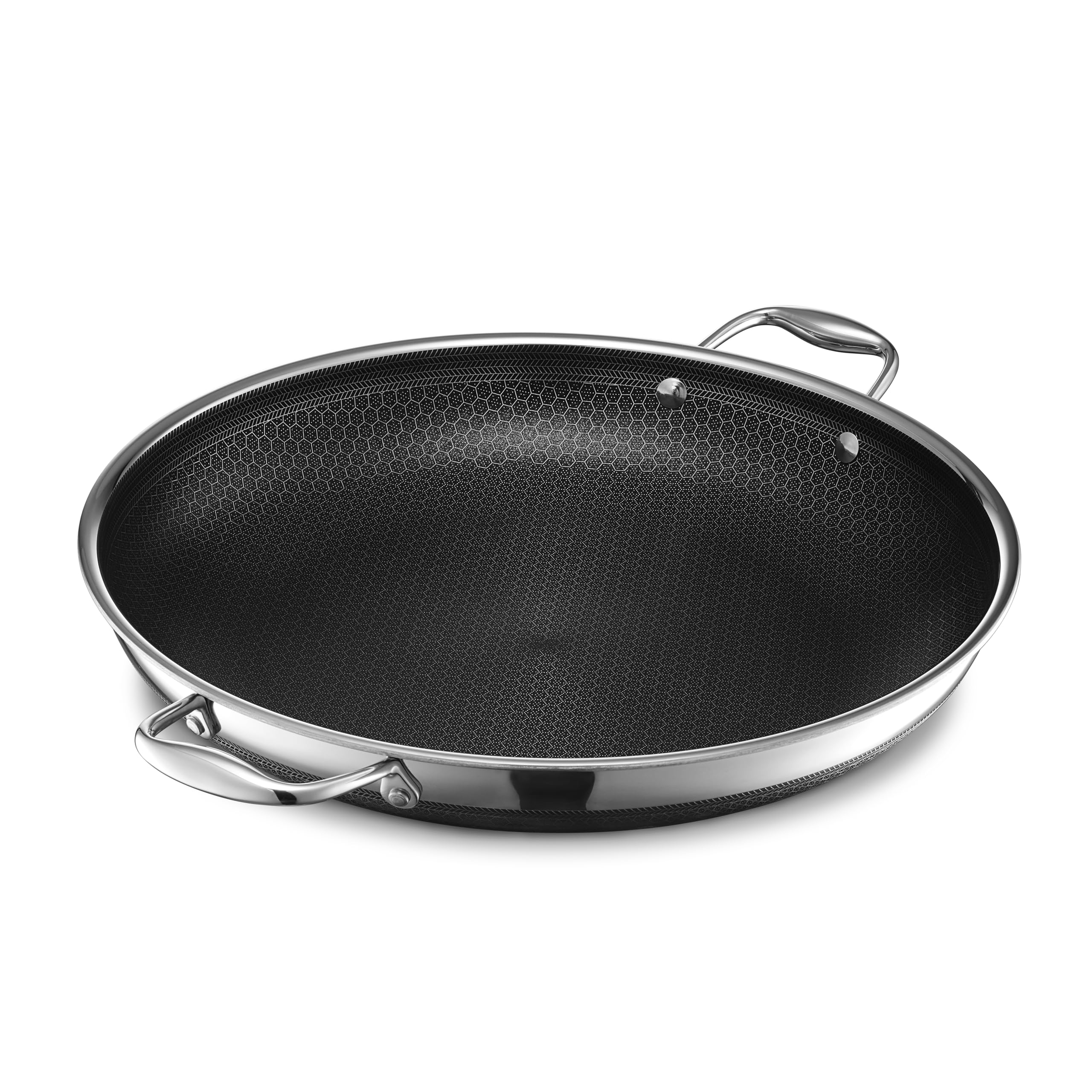 HexClad Hybrid Nonstick 14-Inch Frying Pan with Stainless Steel Lid, Stay-Cool Handles, Dishwasher-Friendly, Oven-Safe Up to 900°F, Induction-Ready, Compatible with All Cooktops