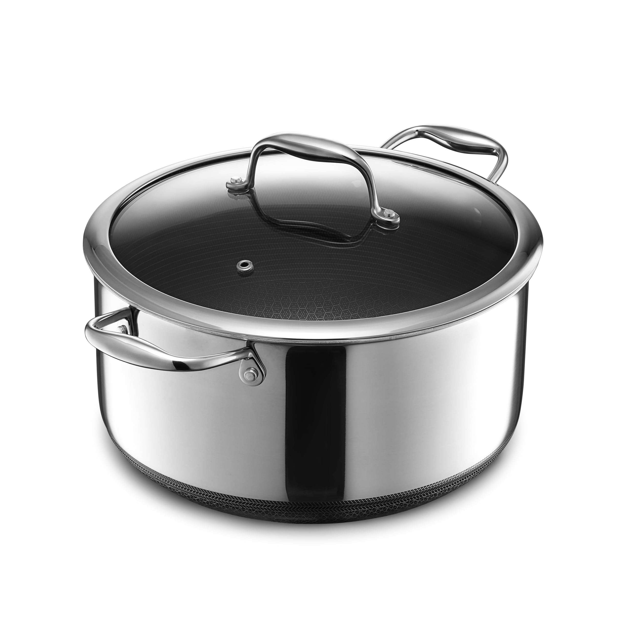 HexClad Hybrid Nonstick 8-Quart Stockpot with Tempered Glass Lid, Stay-Cool Handles, Dishwasher-Friendly, Oven-Safe Up to 900°F, Induction-Ready, Compatible with All Cooktops