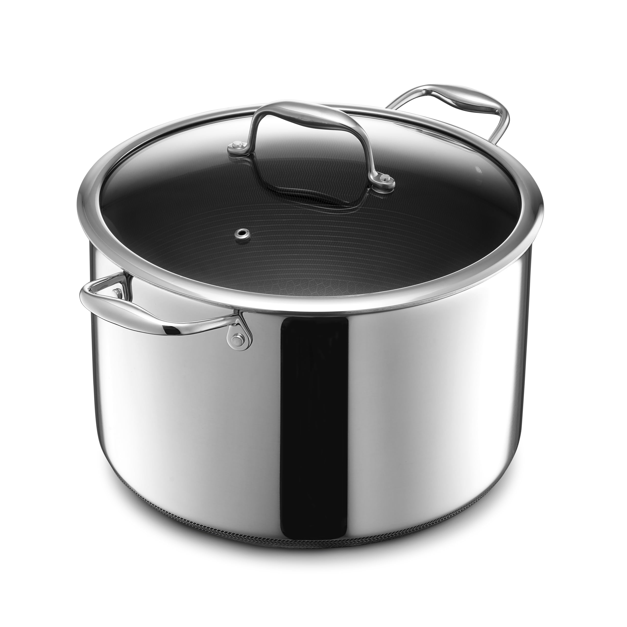 HexClad Hybrid Nonstick 10-Quart Stockpot with Tempered Glass Lid, Stay-Cool Handles, Dishwasher-Friendly, Oven-Safe Up to 900°F, Induction-Ready, Compatible with All Cooktops