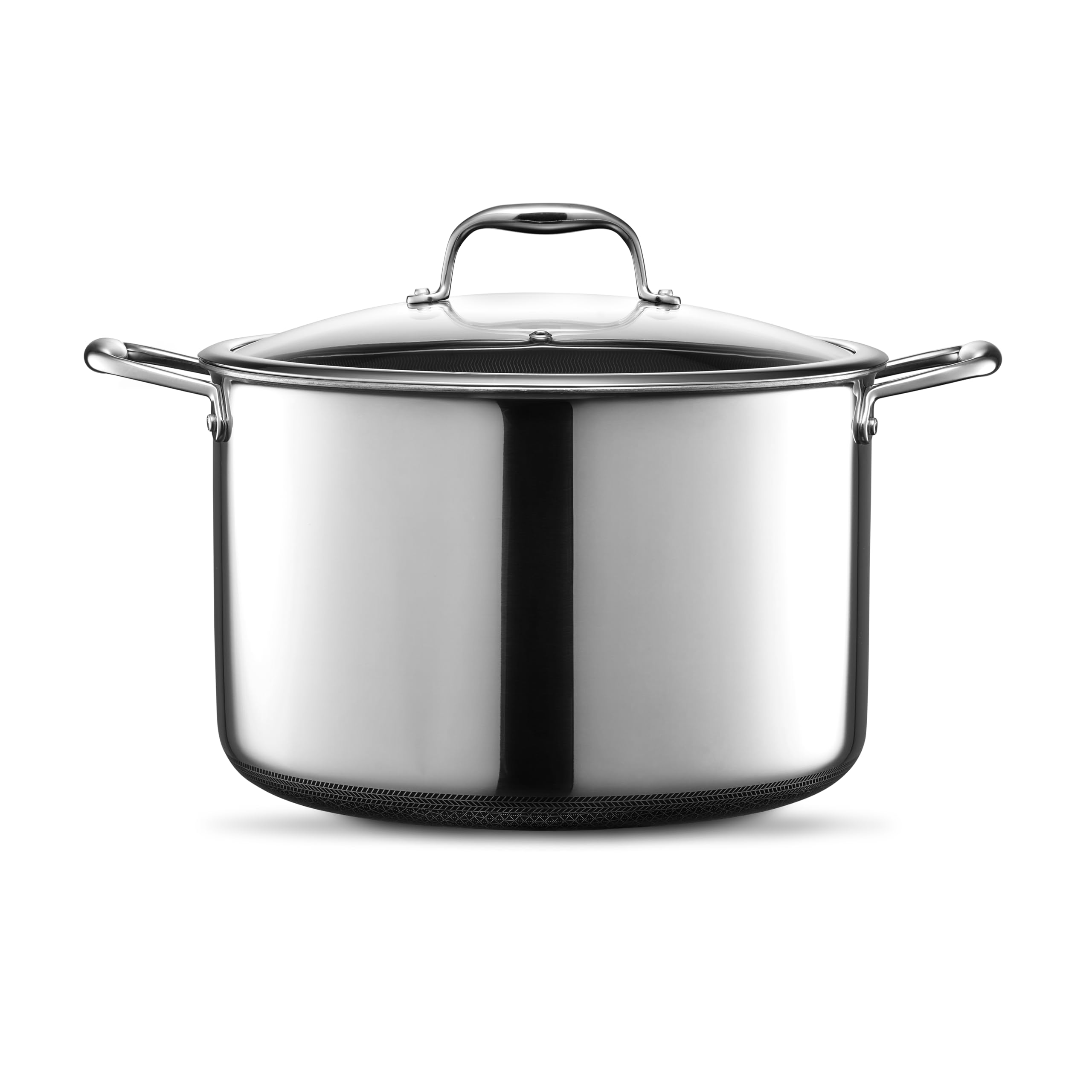 HexClad Hybrid Nonstick 10-Quart Stockpot with Tempered Glass Lid, Stay-Cool Handles, Dishwasher-Friendly, Oven-Safe Up to 900°F, Induction-Ready, Compatible with All Cooktops