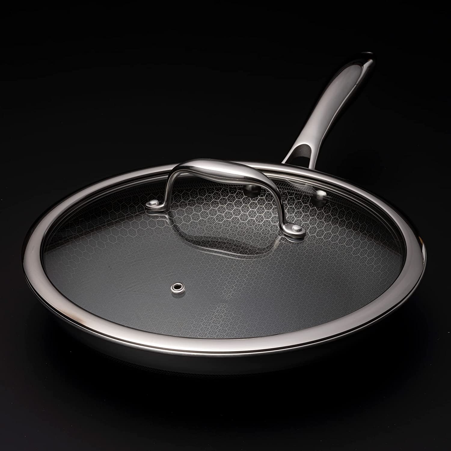 HexClad Tempered Glass Lid, 10-Inch, Designed for HexClad Hybrid Cookware, Steam Vented, Dishwasher Safe