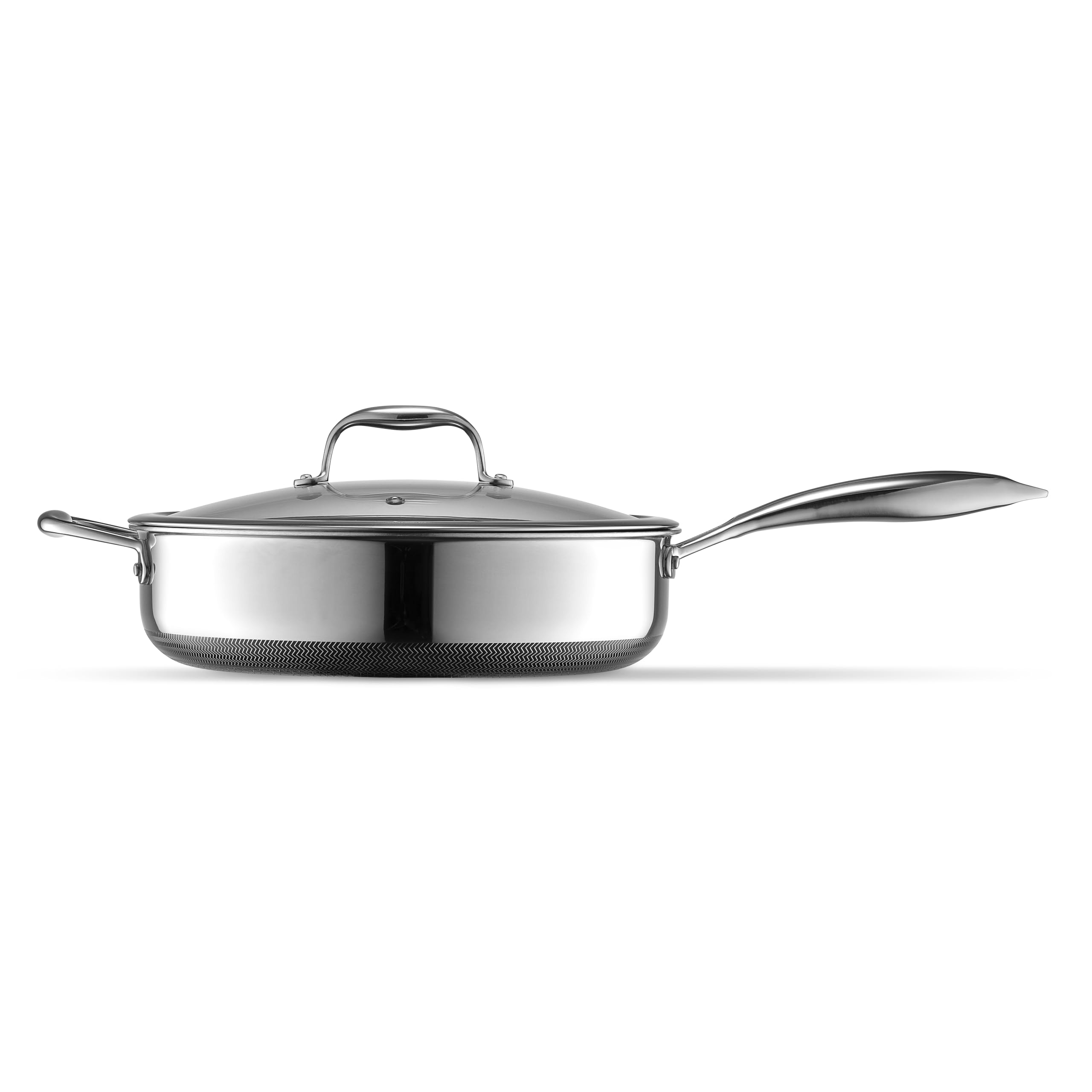 HexClad Hybrid Nonstick 4.5-Quart Deep Sauté Pan with Tempered Glass Lid, Stay-Cool Handle, Dishwasher-Friendly, Oven-Safe Up to 900°F, Induction-Ready, Compatible with All Cooktops