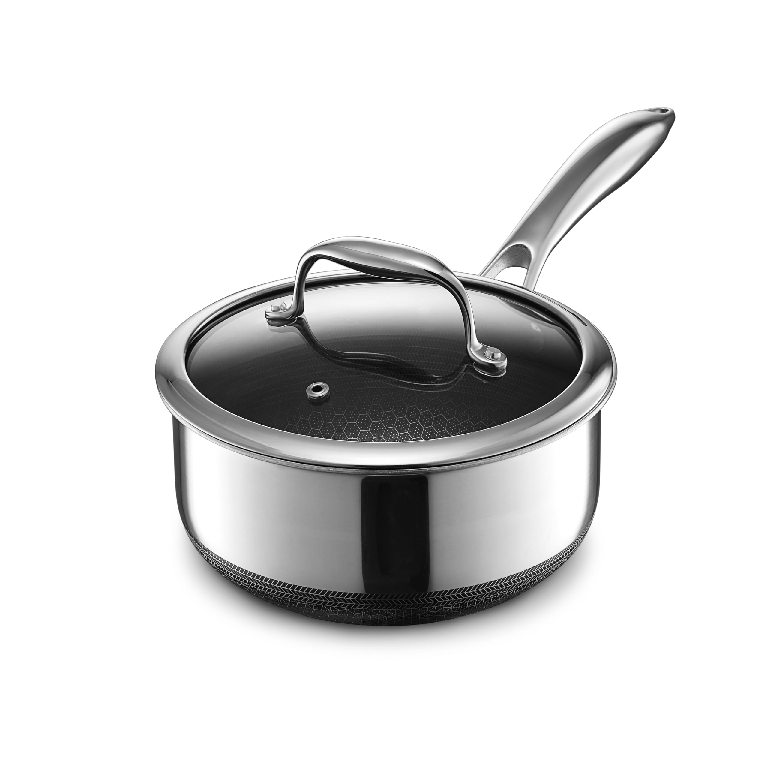 HexClad Hybrid Nonstick 1-Quart Saucepan with Tempered Glass Lid, Stay-Cool Handle, Dishwasher-Friendly, Oven-Safe Up to 900°F, Induction-Ready, Compatible with All Cooktops