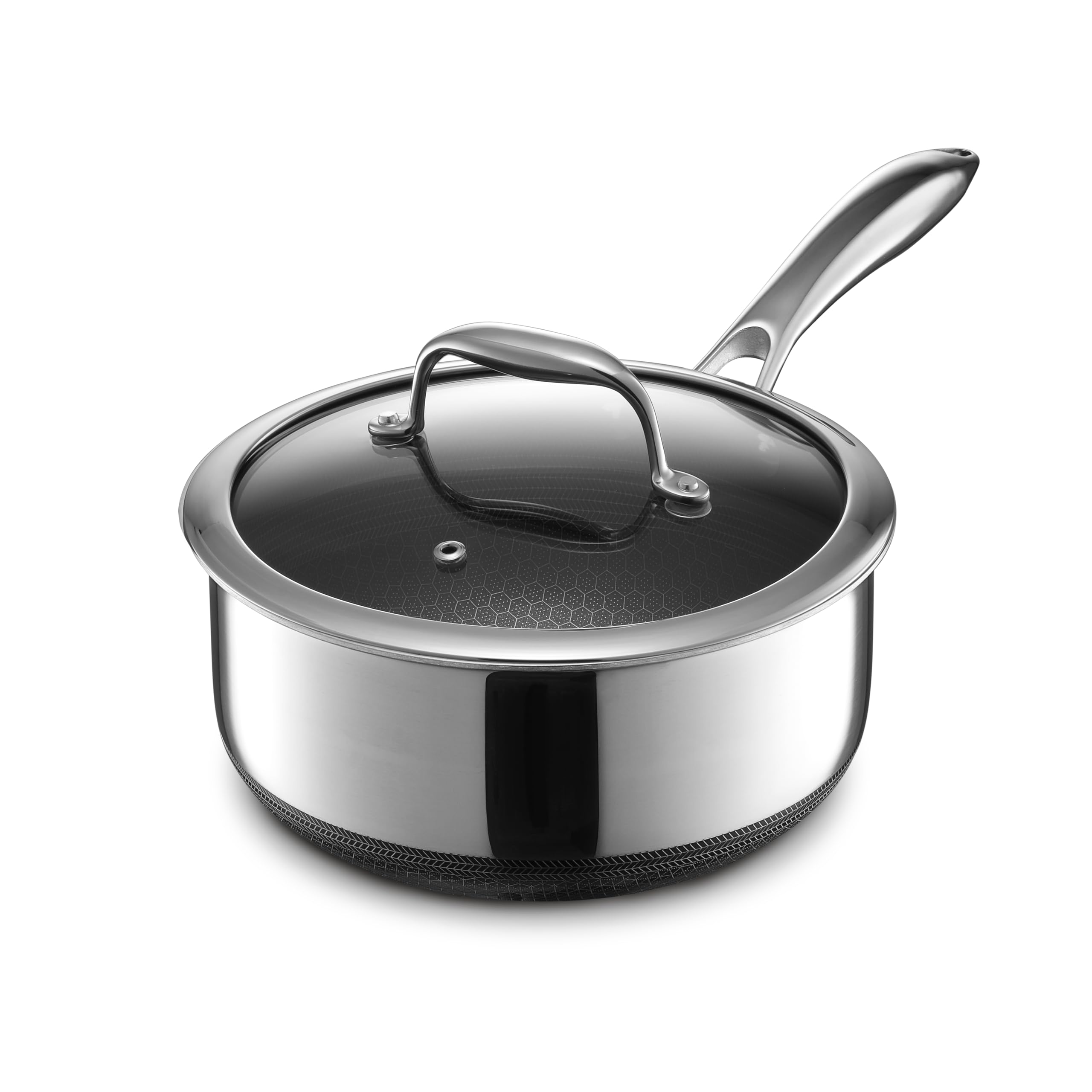 HexClad Hybrid Nonstick 1-Quart Saucepan with Tempered Glass Lid, Stay-Cool Handle, Dishwasher-Friendly, Oven-Safe Up to 900°F, Induction-Ready, Compatible with All Cooktops