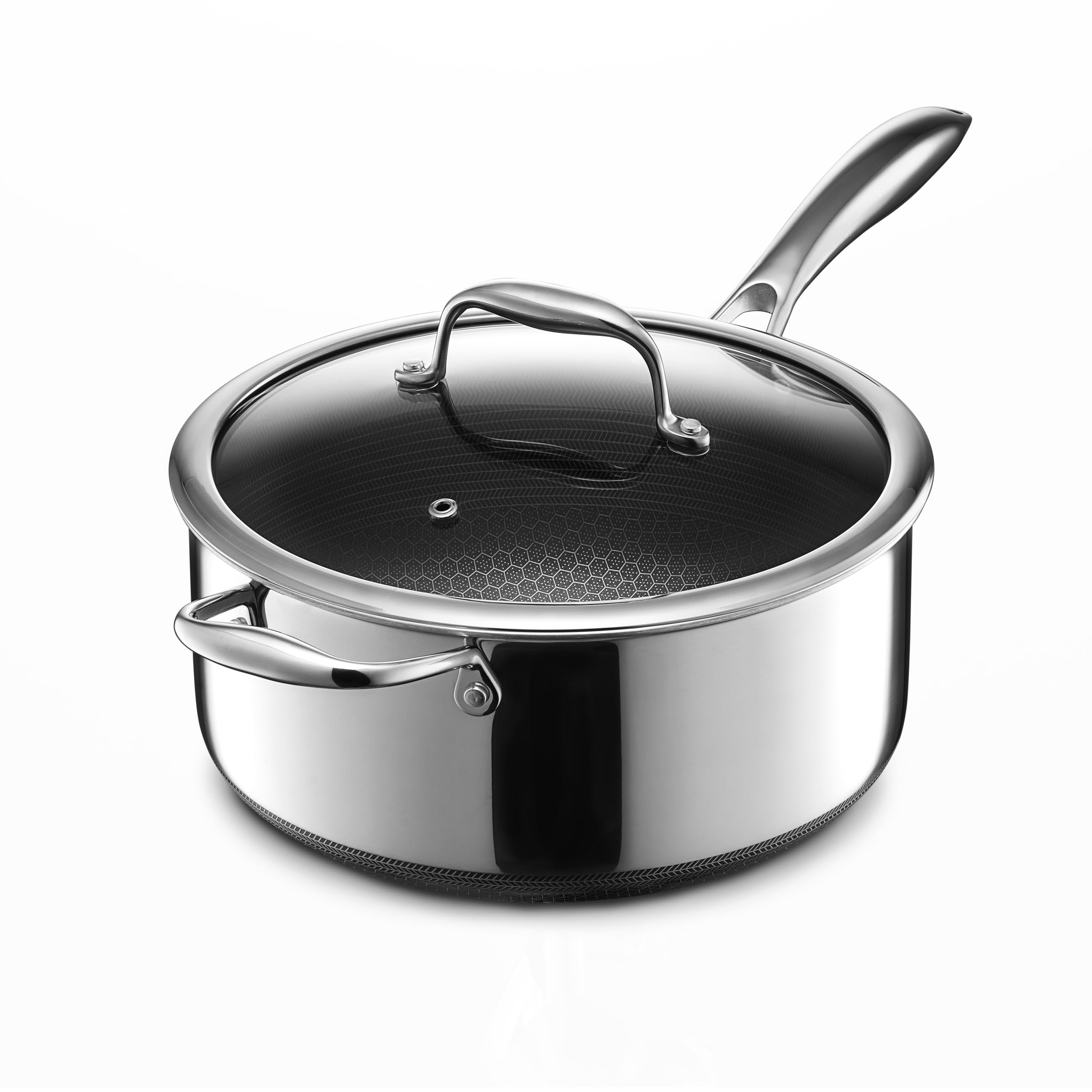 HexClad Hybrid Nonstick 1-Quart Saucepan with Tempered Glass Lid, Stay-Cool Handle, Dishwasher-Friendly, Oven-Safe Up to 900°F, Induction-Ready, Compatible with All Cooktops